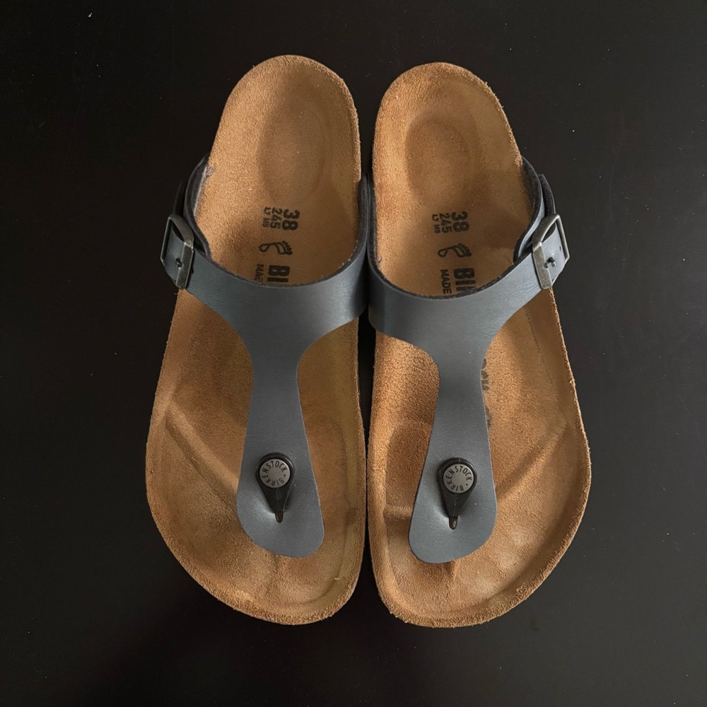 Birkenstock Metallic Anthracite / Silver Footbed Sandals - Size 38